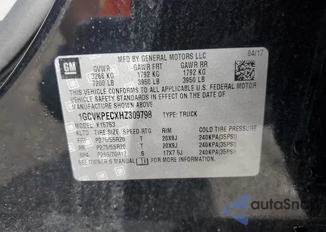 2017 Chevrolet Silverado K1500 Custom из США, поврежденный, VIN 1GCVKPECXHZ309798